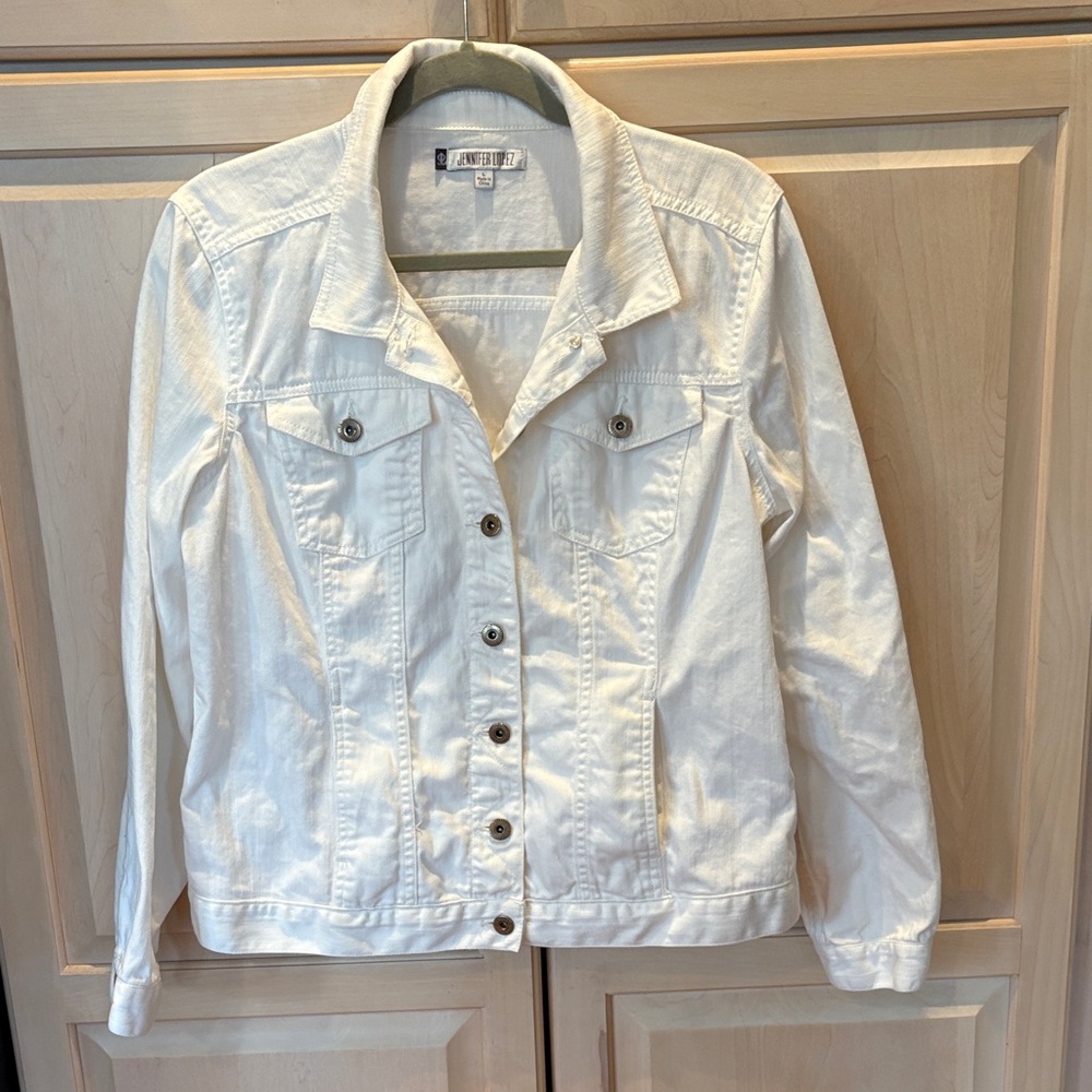 Jennifer Lopez Off-White Denim Jacket with Metal Buttons